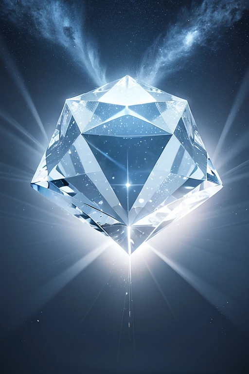 a giant diamond floating in the air, emitting a light from the sky