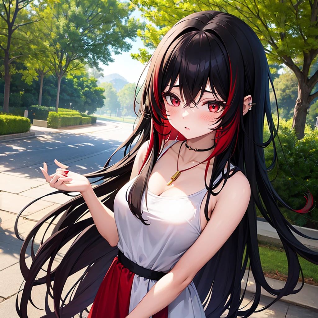 (masterpiece:1.3), (best quality:1.1), (8k, ultra detailed, ultra high res:1.2), ((anime style)), perfect 5 fingers, perfect anatomy, 
1girl,
BREAK long hair, (whiet hair:1.2), 
red eyes, dress, Opalescent, sundress, 
smile, 
looking at viewer, 
upper body, 
standing, 
black background, 
