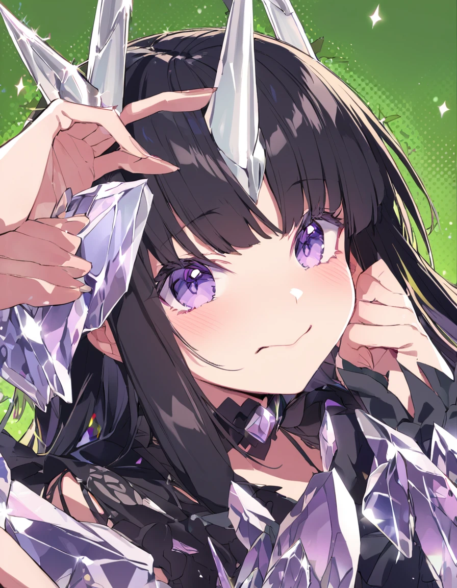 Place your hand on your cheek　Perfect Fingers　Insanely embarrassing　Crystal Horn　Shining Crystal Black Hair