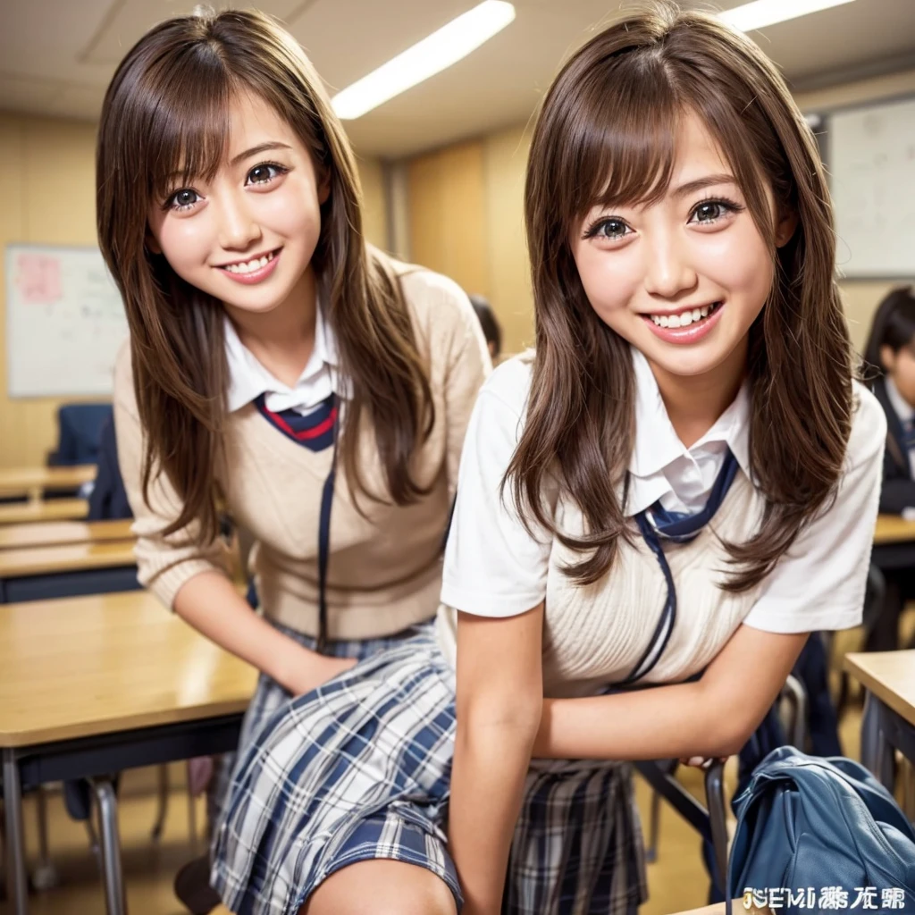 Laughing Japanese high school girl、High 、School classroom、Laughing with your mouth open、Smiling at the camera
