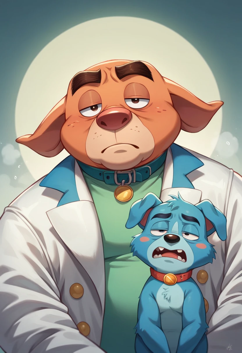 Blue Dog,Sleepy eyes,Spiny collar,2:2,Doraemon-like form,Bulldog,Ultra HD,4K,Delicate coat,Beautiful texture like Pixar,Disney-like characters,