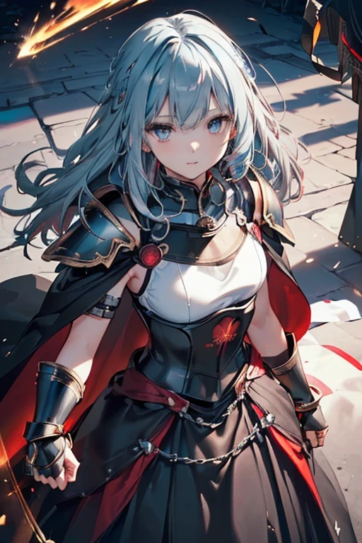 #Basics A girl is posing for a photo, animeのかわいい女の子, (((One Girl, Baby Face, Young girl, ))),
BREAK
#Clothing Accessories
((Black and Red)Quinceañera(Long skirt dress)Armor of:1.6) + ((Black and Red)breastplate:1.6), (Black Gauntlet:1.6), (Cape with shoulder pads:1.6), black combat boots:1.4),
((Luxury Silver Bracelets, large silver necklace, Silver Tiara)),
BREAK
#Features
(((Light blue hair:1.6)), Bangs that expose the forehead:1.4, Chest-length sideburns:1.4 + Curly hair:1.4, (Long Hair : Long Hair + Curly Hair + Curled up + Plump and voluminous + very thick hair + Large black ribbon)),
(Droopy eyes,blue eyes), (Small breasts),
BREAK
#expression
(smile, 嬉しそうなexpression),
#background environment
((noon, sunlight + Castles in a fantasy world:1.4, Walking)),
#composition
((To the camera:1.4, Cowboy Shot:1.4)),
BREAK
#Body parts elements
(Detailed hair, Beautiful Hair, Shiny Hair),
(double eyelid, Long eyelashes),
(Expression of fine eyes, Beautiful and delicate eyes, Sparkling eyes, Eye Reflexes),
(Human Ear),
(Beautiful Nose, Thin Nose),
(Glossy lips, Beautiful Lips, Thick lips), (Symmetrical facial features),
(Detailed skin, Textured skin, Beautiful Skin),
BREAK
#Quality
(((Highest quality)), ((masterpiece)), ((Very detailed))), ((High resolution), (16K,1080P)),
(Realistic), (Anatomically correct),
((comics, anime)), (3DCG), CG illustration,