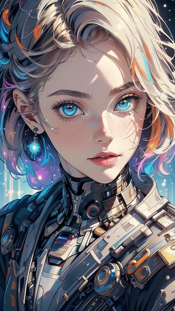 (((masterpiece, highest quality))),(((solo:1.2))),(((1girl:1.2))),32k wallpaper, very detailed,(((((portfolio))))),(((((Close-up))))),(((((bust up))))),((((more various angle)))),(((highlight))),((((heterochromia)))),(((complete. detailed face))),((((Extremely talented)))),((((Wonderfully detailed complicated machine)))),((((genius mechanic)))),((Overall colorfully)),(((futuristic galaxy)))