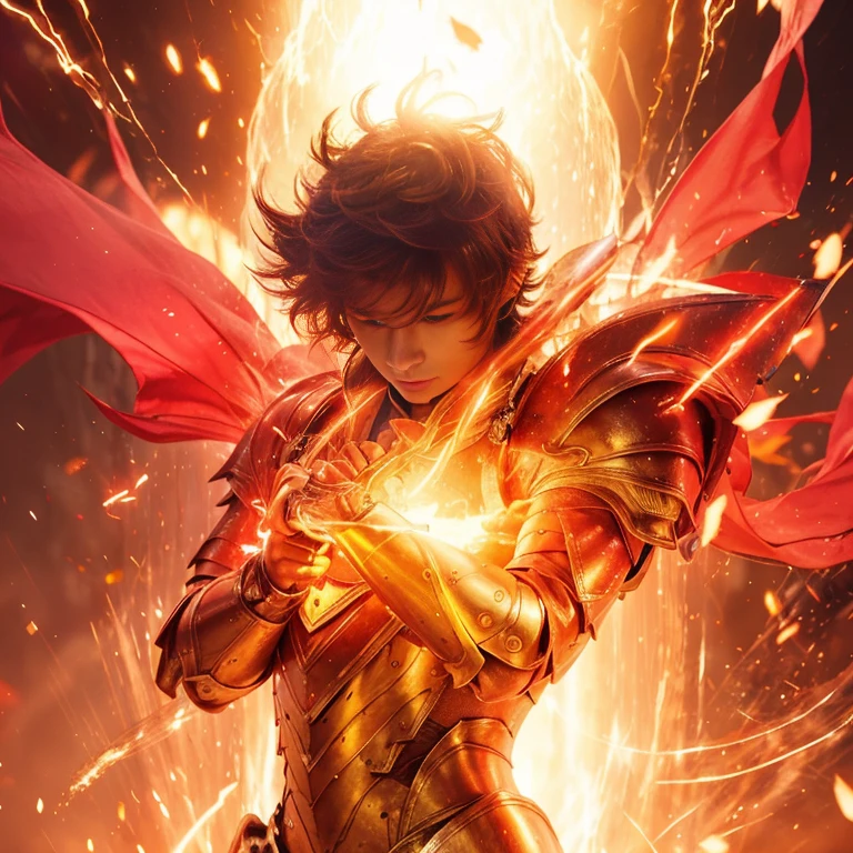 ((1 beautiful boy, full armor with beautifuldecourations, energy aura)), Raw photo,ultra realistic, uhd, realistic skin and metal,, best quality,16k resolution,vivid colors, photo realistic 