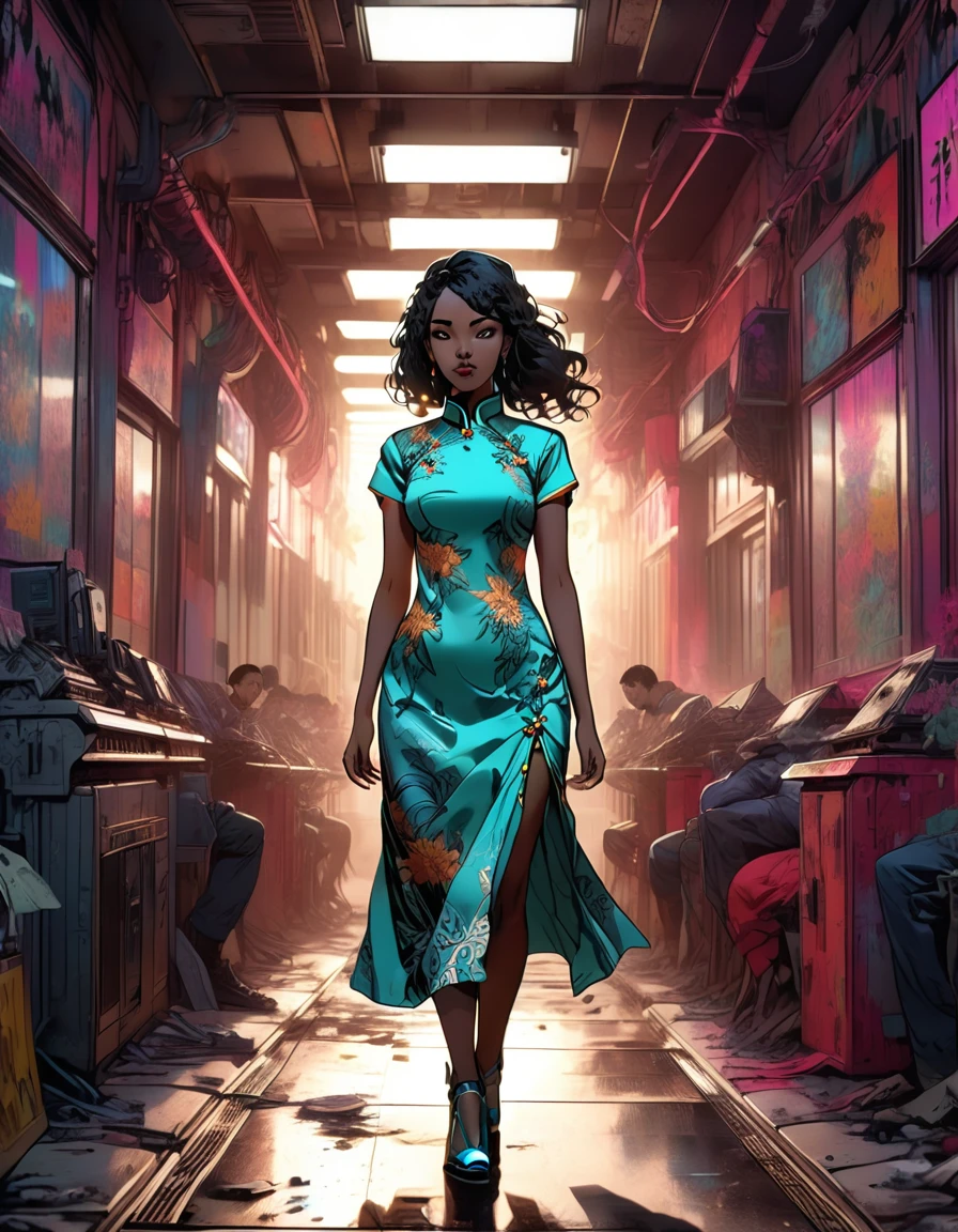 Young beautiful woman_Focused,Big breasts_Big Ass_Robot with long flowing hair((Tight cheongsam dress:1.9)),(Rapid Fire Assault Rifle:1.7),(motion blur effect:1.5),Chaos in the casino,crazy,destroy,(Best quality,4K,8K,high resolution,masterpiece:1.2),Ultra Detailed,(reality,reality感,reality感:1.37),Detailed facial features,Intricate clothing patterns,Striking pose,Dramatic lighting,Film composition,Vibrant colors,And the dystopian atmosphere,assault rifle