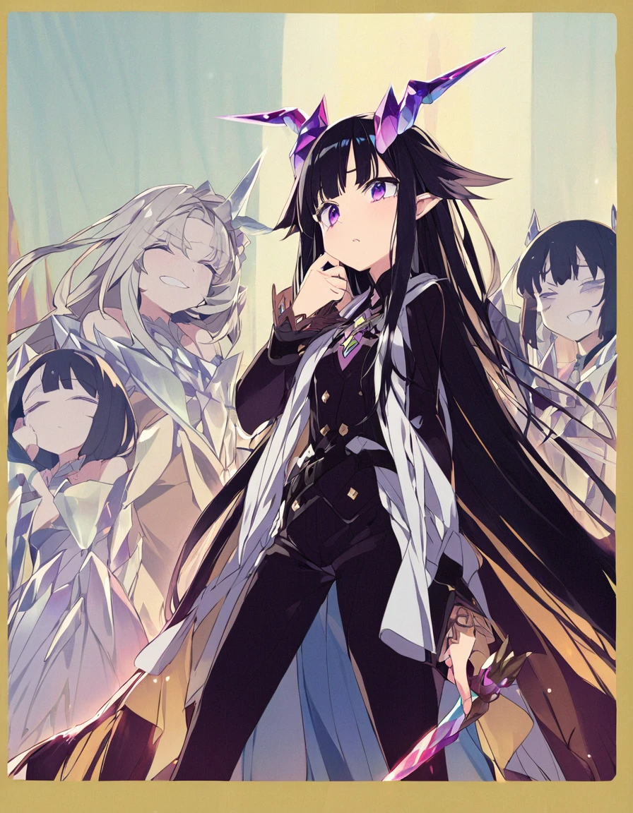Place your hand on your cheek Perfect Fingers Insanely embarrassing Crystal Horn Shining Crystal Black Hair