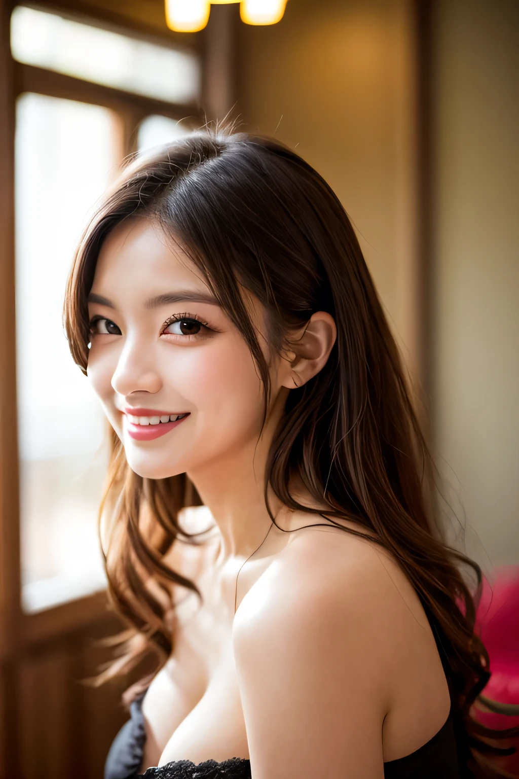 ((1 Ultimate beauty))、mature、Beautiful Face、Brown eyes、Detailed lips, Beautiful eyes in every detail, double eyelid, Long eyelashes、(Huge breasts), (curve), Lips parted, Beautiful teeth alignment, blush, Captivating Gaze、Captivating smile, (brunette hair up), (Sexy short silk dress with perfect fit), Futomomo, Sexy pose, Detailed background, background: (Celebrity Mansions)、Realistic background and accessories、((Cowboy Shot))、(Advanced Depth of Field)、((masterpiece))、((Highest quality))、reality、reality、High resolution、Very detailed、reality lighting, reality
