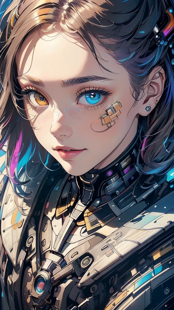 (((masterpiece, highest quality))),(((solo:1.2))),(((1girl:1.2))),32k wallpaper, very detailed,(((((portfolio))))),(((((Close-up))))),(((((bust up))))),((((more various angle)))),(((highlight))),((((heterochromia)))),(((complete. detailed face))),((((Extremely talented)))),((((Wonderfully detailed complicated machine)))),((((genius mechanic)))),((Overall colorfully)),(((futuristic galaxy)))