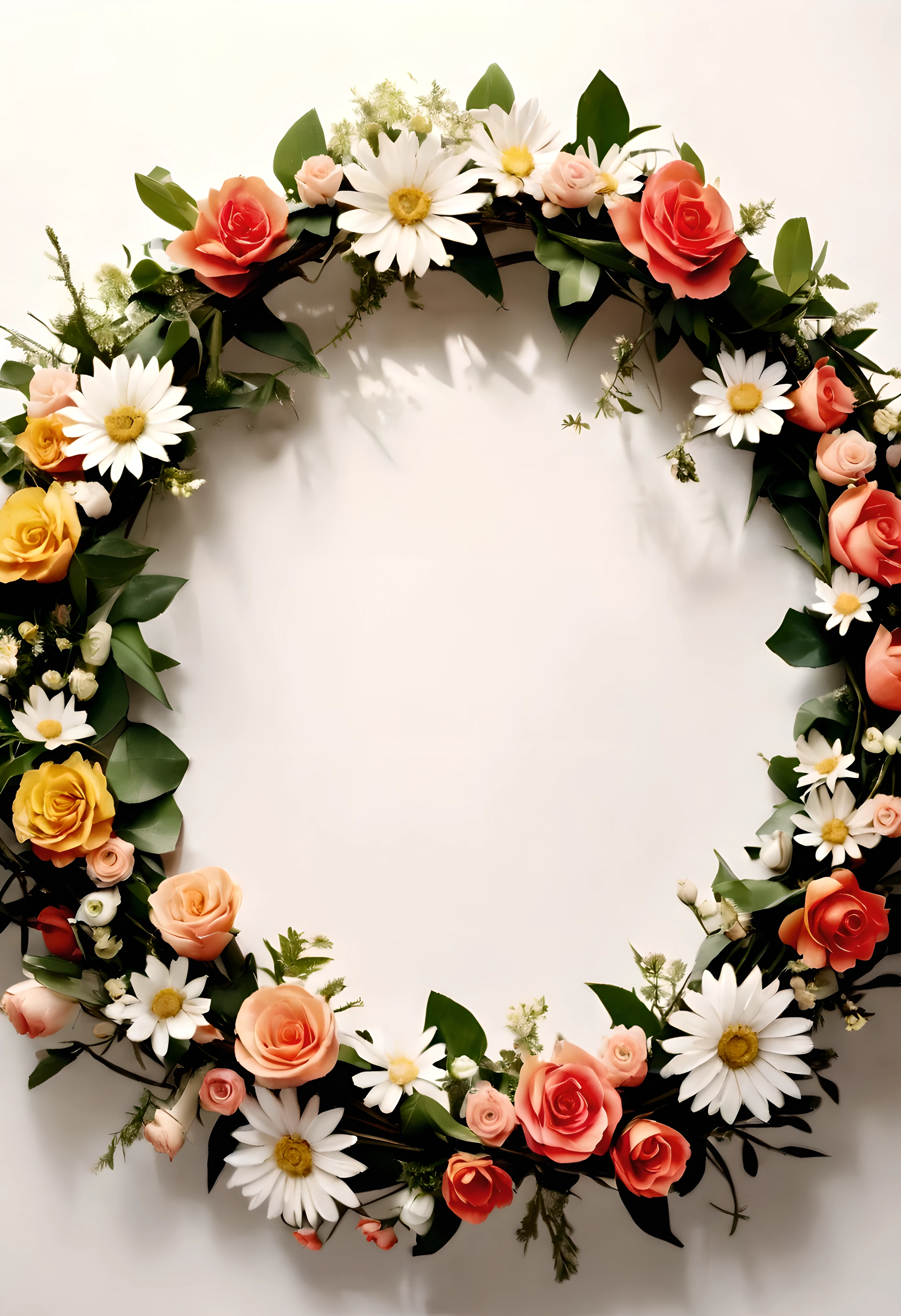 White background,a wreath, Made of flowers, Perfect minimalist composition, , elegant composition, Beautiful composition 3-d 4k, Background still life photo