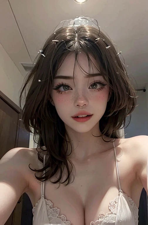 (A hyperrealist), (lightning), (high resolution), (8k), (Very detailed), (The best lightningns), (Beautiful detailed eyes), (premium), (ultra detailed), (masterpiece), (detailed face), droopy eyes,full of sweat, whole body, whole body, wide, Girl in wedding dress, SMILE, smiling, Huge , big chest, Skinny body, ABS, ocean at night, Moonlight