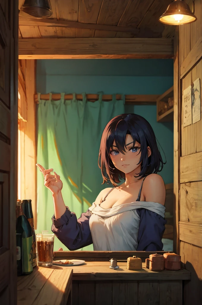 night, anime style, bedroom in a tavern