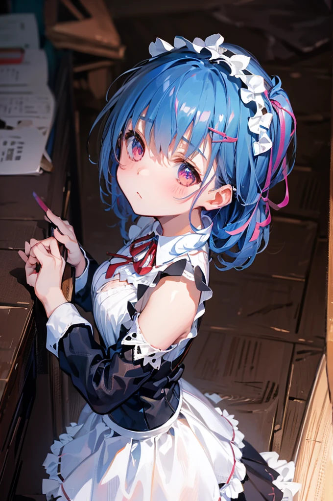 M-shaped legs、Maid clothes、、Lift up your skirt、M-shaped legs、、Showing panties、Blushing、I can see her panties、Pull up your skirt、Blushing、Blue Hair