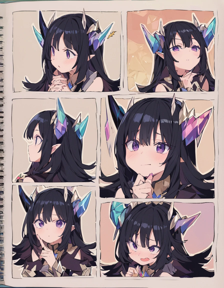 Place your hand on your cheek Perfect Fingers Insanely embarrassing Crystal Horn Shining Crystal Black Hair