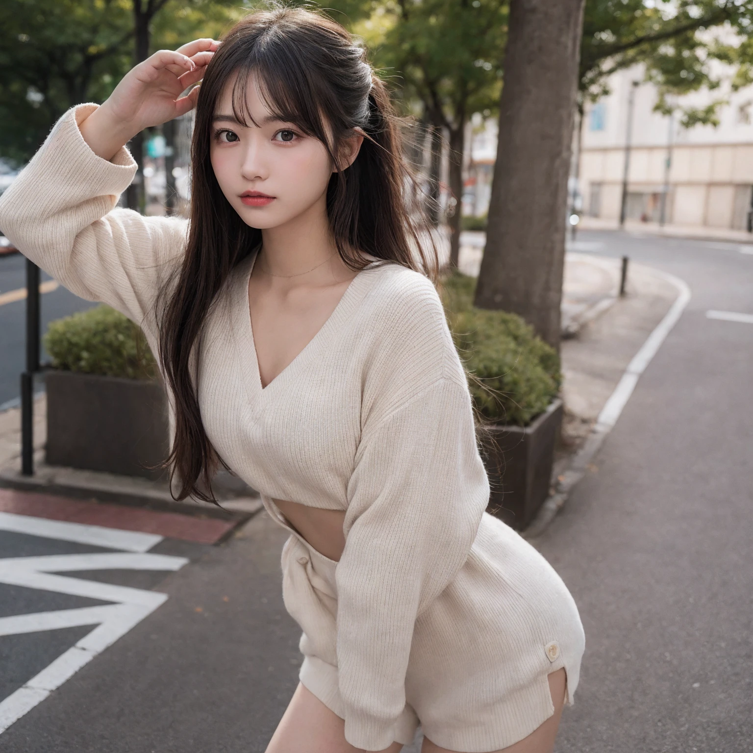 In detail, High resolution, high quality、Perfect dynamic composition, Beautiful attention to detail, Medium Hair, small 、Natural color lip,Kamimei、Shibuya Ward、20-year-old girl、1 person、Clear Skin、Shiny Hair、Tabletop, 最high quality, figure, Super detailed, In detail, High resolution, 8K、The correct state of the human body、Random pose、、Sculpture model pose，Hair dancing in the wind、８K、Natural body、cute