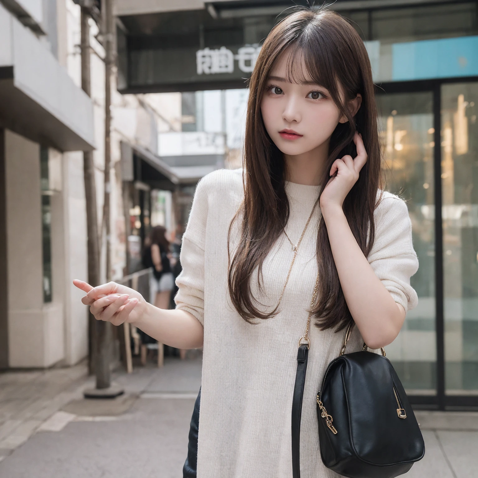 In detail, High resolution, high quality、Perfect dynamic composition, Beautiful attention to detail, Medium Hair, small 、Natural color lip,Kamimei、Shibuya Ward、20-year-old girl、1 person、Clear Skin、Shiny Hair、Tabletop, 最high quality, figure, Super detailed, In detail, High resolution, 8K、The correct state of the human body、Random pose、、Sculpture model pose，Hair dancing in the wind、８K、Natural body、cute
