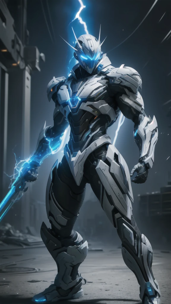 real、Lightning aura、Lightning Energy、Fighting Pose、Blue Hair、cyber punk、Thunder in the background、whole body、Lightning costume、Fighting face、High quality, Ultra detailed, best quality, insanely detailed, beautiful, masterpiece