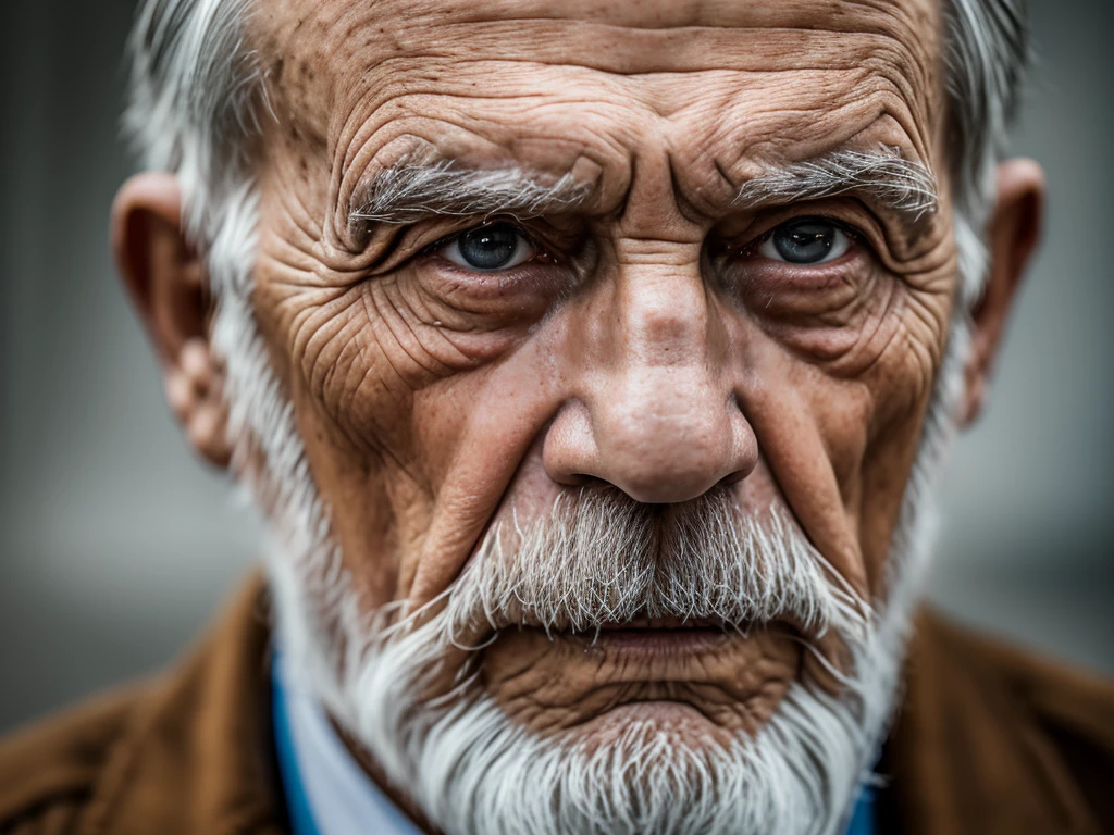 portrait of an 80 year old man full length, wrinkled, weathered, with piercing eyes, face detailed, High details, fot, dark studio, rim-light, Nikon D850, 50mm, f/1.4