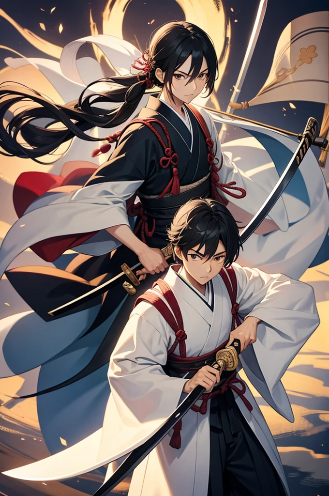 Create an anime character in the style of One Piece, very powerful, with a hat and a sword