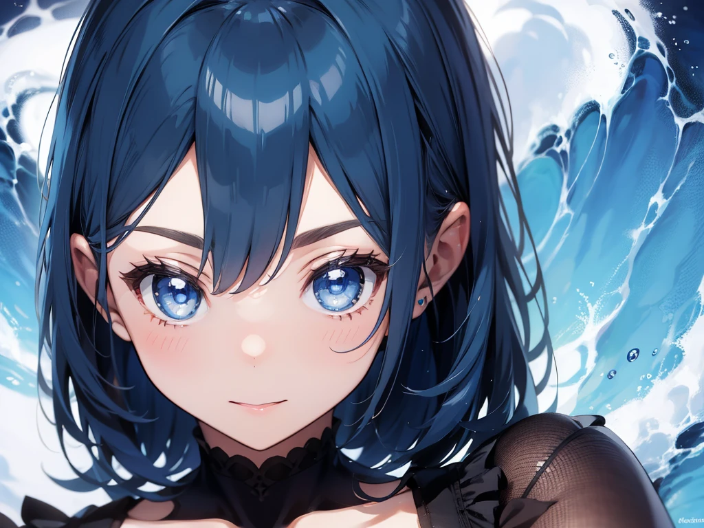 Double shots,women and men,blue hair,bright blue eyes,detailed face,Detailed background