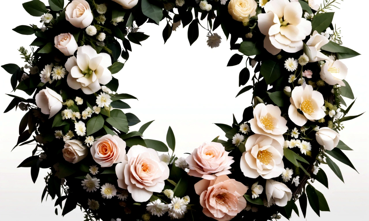 White background,a wreath, Made of flowers, Perfect minimalist composition, , elegant composition, Beautiful composition 3-d 4k, Background still life photo