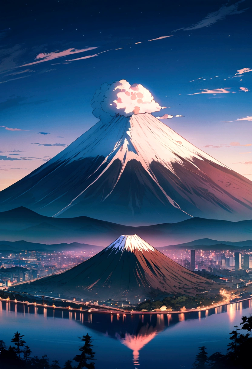mount. Mount Fuji can be seen at sunrise beyond Enoshima,Dark green