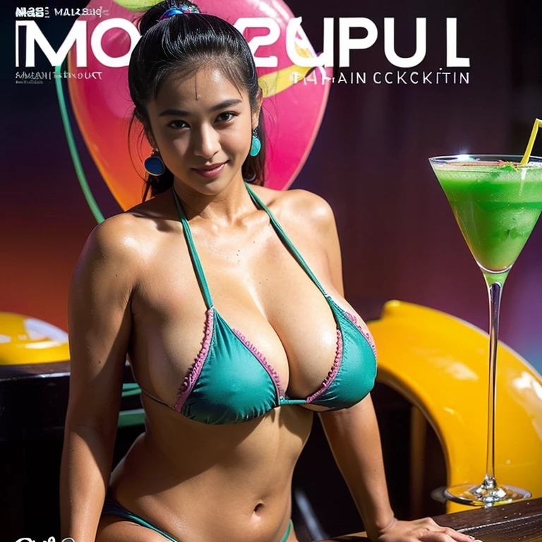 (magazine cover:1.5),(thai Women),(night pool:1.3),(party:1.5),(Colourful cocktails:1.4),(Detailed Background:2),(huge breast:1.5),(v-string bikini:1.3),darkskinned,top-quality,(((masutepiece))),8K,((Photorealsitic))),