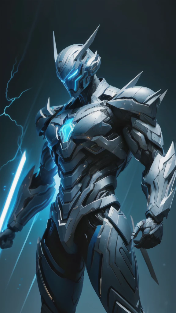 real、Lightning aura、Lightning Energy、Fighting Pose、Blue Hair、cyber punk、Background is thunder and storm、whole body、Lightning costume、Fighting face、High quality, Ultra detailed, best quality, insanely detailed, beautiful, masterpiece,