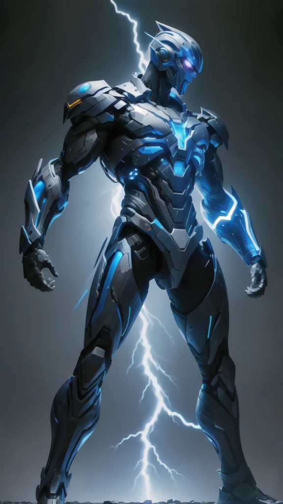 real、Lightning aura、Lightning Energy、Fighting Pose、Blue Hair、cyber punk、Background is thunder and storm、whole body、Lightning costume、Fighting face、High quality, Ultra detailed, best quality, insanely detailed, beautiful, masterpiece,