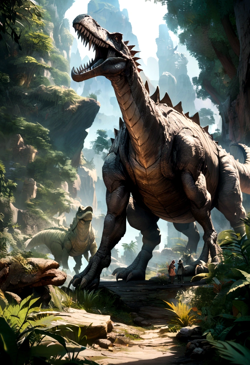 Dinosaurs resist waves，jungle，Super Large Reality，Ancient