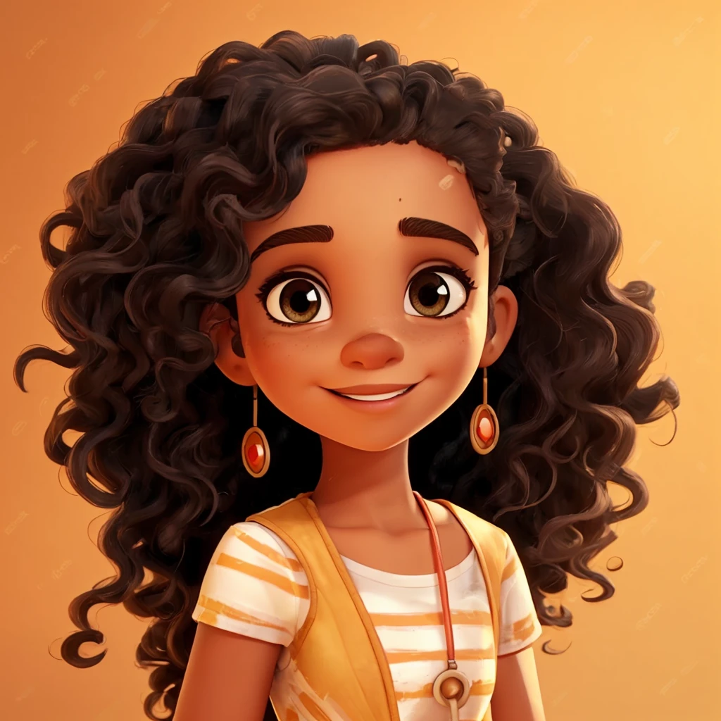 disney pixar style, 3d realistic photo, 40 year old woman, light brown skin, curly dark brown shoulder length hair, black eyes, happy facial expression, with white shirt written in red "Rizan Store", jeans and red shoes