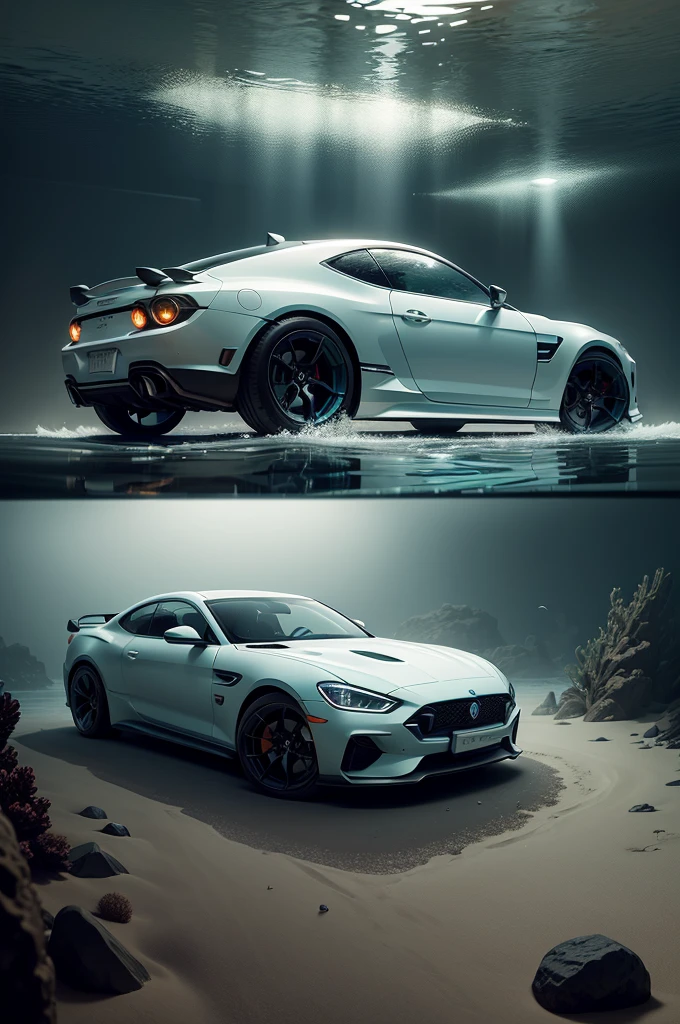 There is a sports car at the bottom of the ocean, surrounded by marine life. Light breaks through the water, creating mystical lighting. The car is partially covered with seaweed and coral, which emphasizes his prolonged stay under water. A variety of fish and other marine life swim around. A lot of details.
Details for creating a picture:
Main object:
sports car (Sports car).
Clean lines and modern car design, but with elements of corrosion and fouling by algae and corals.
ambient:
Ocean floor, covered with sand and stones.
Marine flora: algae, armed, sea grass.
Marine fauna: various types of fish, Maybe, small sharks, Jellyfish.
Lighting & Atmosphere:
Scattered light, penetrating through the water from above, creating soft light rays.
Shadows & Depth, giving the image realism.
Bluish and greenish shades, characteristic of the underwater environment.
Additional elements (Optional):
Shipwrecks or old chests in the distance to add ambience.
little air bubbles, rising from the car.
Style and mood:
Realistic style with high detail.
Mystical and slightly mysterious atmosphere.
Combination of modern and natural.
Technical specifications:
a high resolution.
Realistic stylization.
Detailed elements of the car and the underwater world.
Effective use of light and shadow to create depth and realism.