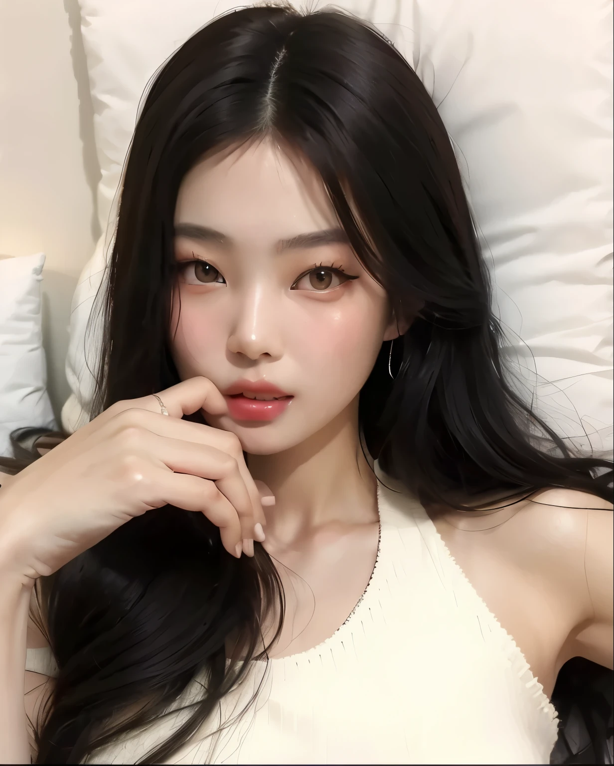 Arapé Asian woman with long black hair and white blouse, Young and lovely Korean face, Beautiful young Korean woman, Korean woman, ig model | art manure, Beautiful young Korean woman, Beautiful Korean Woman, Wow lovely Korean face, Retrato realist kawaii, Best Face, realist. Cheng Yi, popular korean makeup, Korean facial features