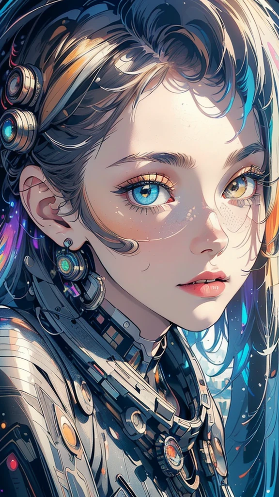 (((masterpiece, highest quality))),(((solo:1.2))),(((1girl:1.2))),32k wallpaper, very detailed,(((((portfolio))))),(((((Close-up))))),(((((bust up))))),((((more various angle)))),(((highlight))),((((heterochromia)))),(((complete. detailed face))),((((Extremely talented)))),((((Wonderfully detailed complicated machine)))),((((genius mechanic)))),((Overall colorfully)),((((futuristic galaxy)))),((((perfect clear skinn))))