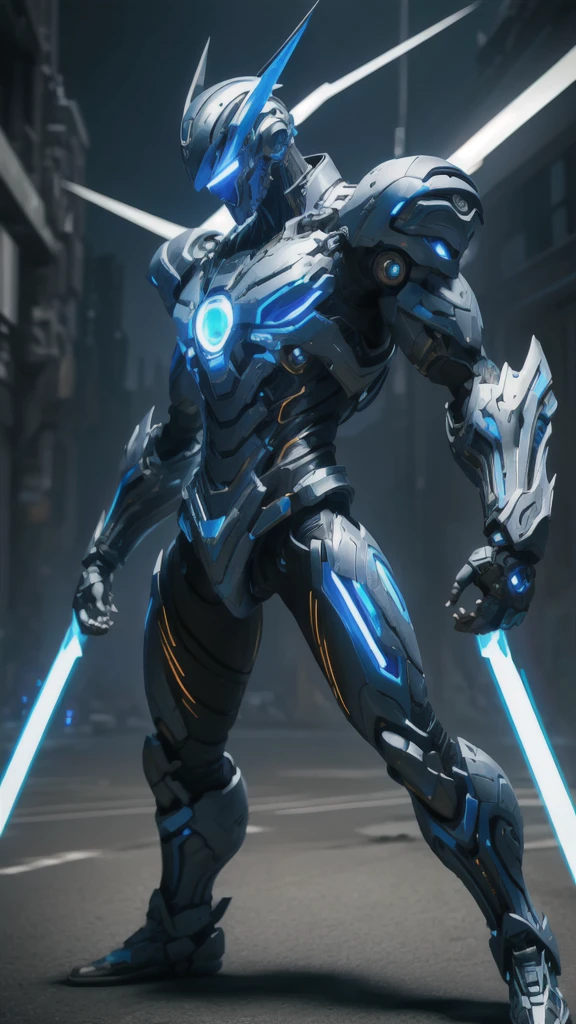 real、Lightning aura、Lightning Energy、Fighting Pose、Blue Hair、cyber punk、The background is a mechanical city、whole body、Lightning costume、Fighting face、High quality, Ultra detailed, best quality, insanely detailed, beautiful, masterpiece,steampunk