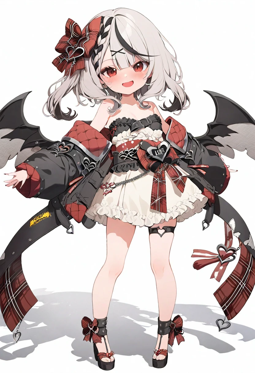 (masterpiece), (best quality), perfect face, beautiful girl, white background background, delicate and beautiful face and eyes, dark intense shadow,
1 girl, vtuber style, cool girl, hololive, loli, Sakamata Chloe, kimono, small chest, clavicle, winking, smile, (full body), looking at viewer, standing,