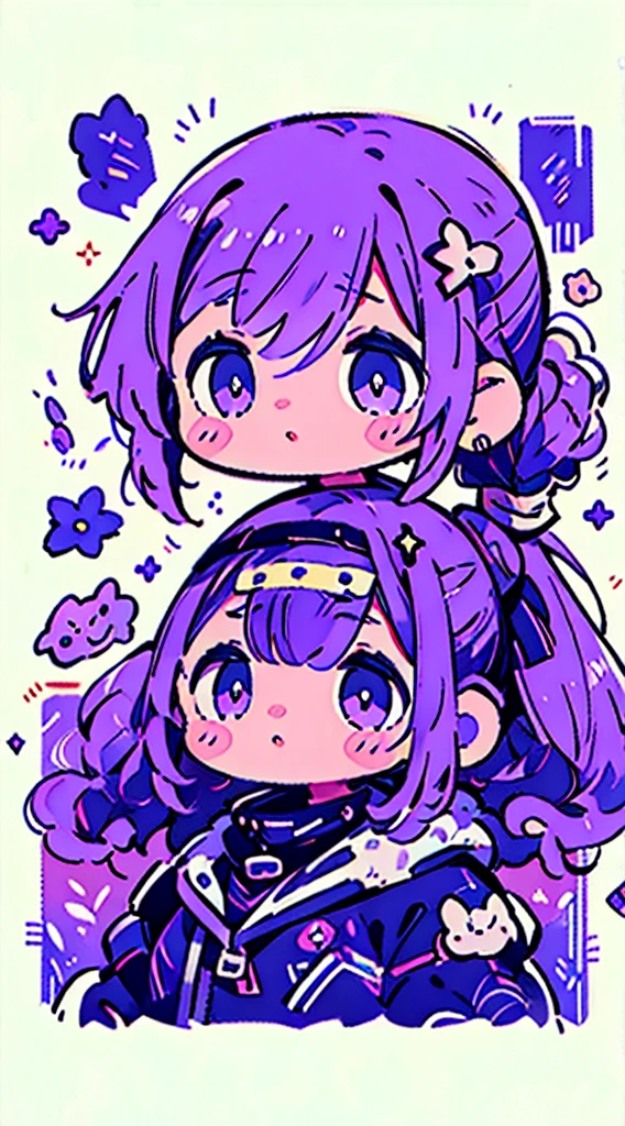 A girl、Purple Hair的、Cute little、Low double ponytail、Purple Eyes、masterpiece、Top quality、Top image quality, Purple Hair,Bangs,Nozomi Tojo,