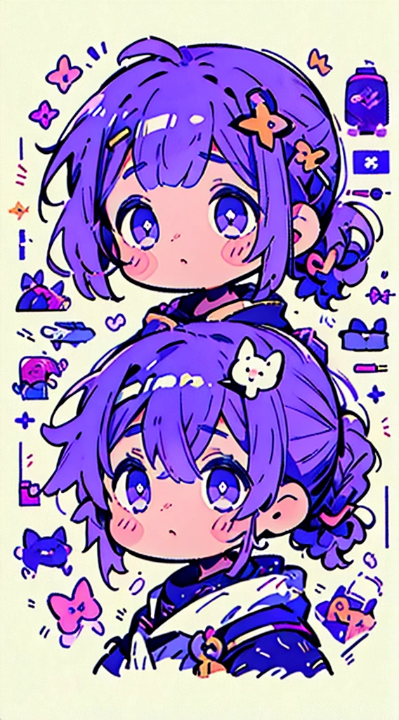 A girl、Purple Hair的、Cute little、Low double ponytail、Purple Eyes、masterpiece、Top quality、Top image quality, Purple Hair，Bangs，Nozomi Tojo，