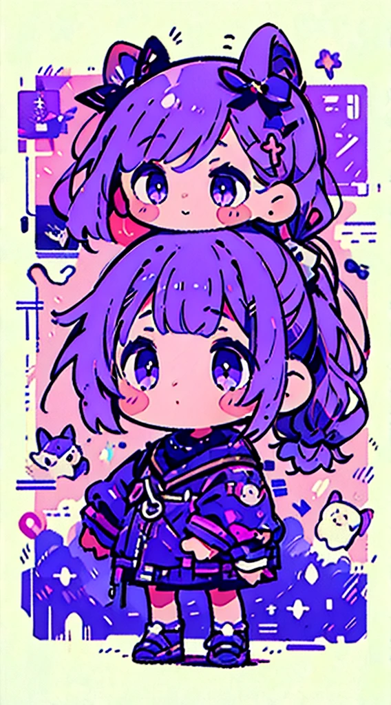 A girl、Purple Hair的、Cute little、Low double ponytail、Purple Eyes、masterpiece、Top quality、Top image quality, Purple Hair,Bangs,Nozomi Tojo,