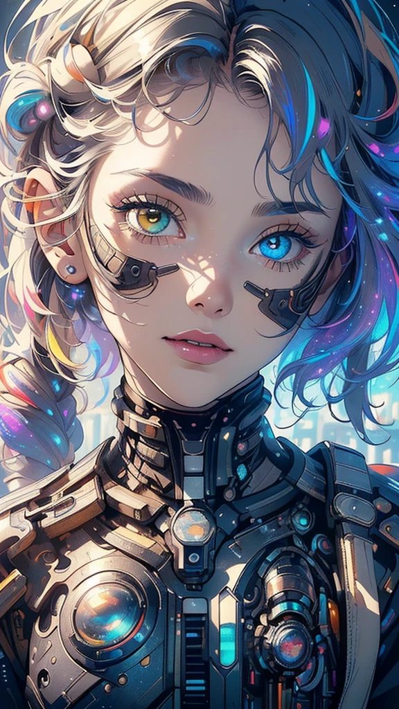 (((masterpiece, highest quality))),(((solo:1.2))),(((1girl:1.2))),32k wallpaper, very detailed,(((((portfolio))))),(((((Close-up))))),(((((bust up))))),((((more various angle)))),(((highlight))),((((heterochromia)))),(((complete. detailed face))),((((Extremely talented)))),((((Wonderfully detailed complicated machine)))),((((genius mechanic)))),((Overall colorfully)),((((futuristic galaxy)))),((((perfect clear skinn))))