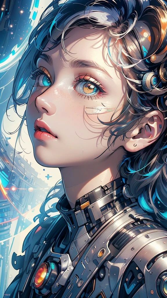 (((masterpiece, highest quality))),(((solo:1.2))),(((1girl:1.2))),32k wallpaper, very detailed,(((((portfolio))))),(((((Close-up))))),(((((bust up))))),((((more various angle)))),(((highlight))),((((heterochromia)))),(((complete. detailed face))),((((Extremely talented)))),((((Wonderfully detailed complicated machine)))),((((genius mechanic)))),((Overall colorfully)),(((futuristic galaxy))),(((perfect clear skinn)))