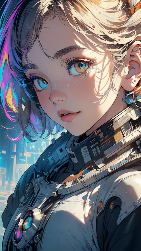 (((masterpiece, highest quality))),(((solo:1.2))),(((1girl:1.2))),32k wallpaper, very detailed,(((((portfolio))))),(((((Close-up))))),(((((bust up))))),((((more various angle)))),(((highlight))),((((heterochromia)))),(((complete. detailed face))),((((Extremely talented)))),((((Wonderfully detailed complicated machine)))),((((genius mechanic)))),((Overall colorfully)),(((futuristic galaxy))),(((perfect clear skinn)))
