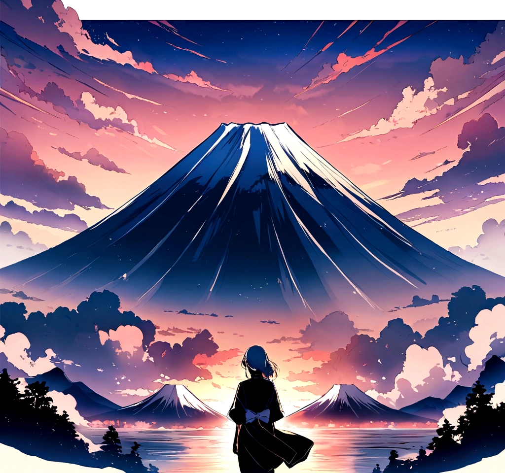 mount. Mount Fuji can be seen at sunrise beyond Enoshima.Fantastic colors