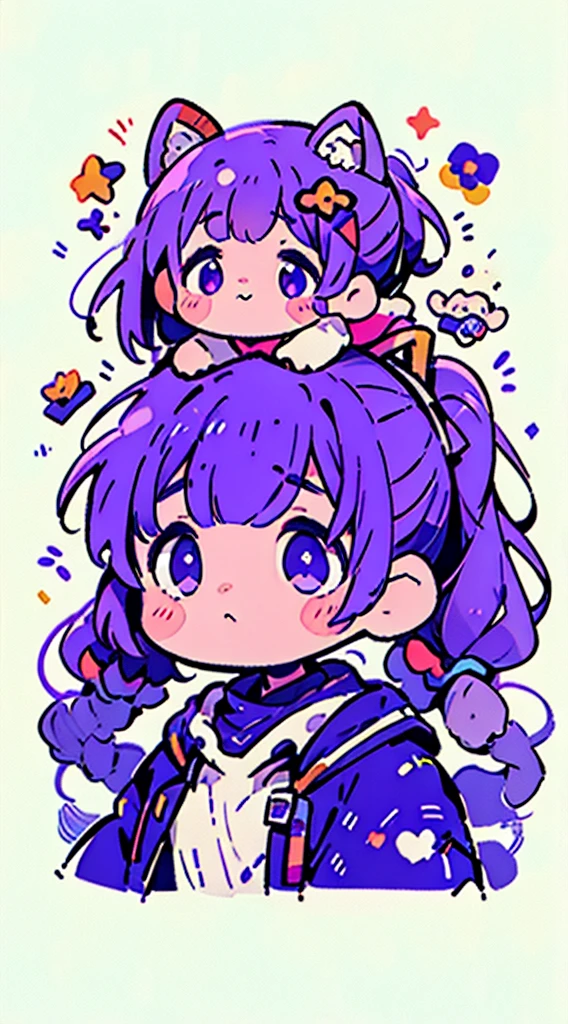 Q version、cute、Low double ponytail、Purple Eyes、masterpiece、Top quality、Top image quality,、Purple Hair、Bangs、Nozomi Tojo、Nilu