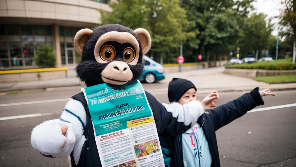 Monkey wearing newspapers. dancing