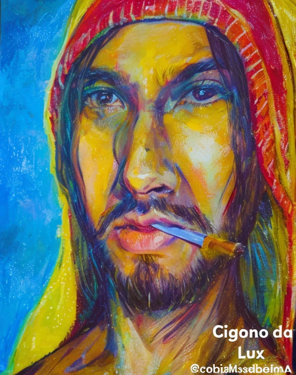 latin man, with beard, 32 years old, cigarette in mouth, headscarf, bonitas