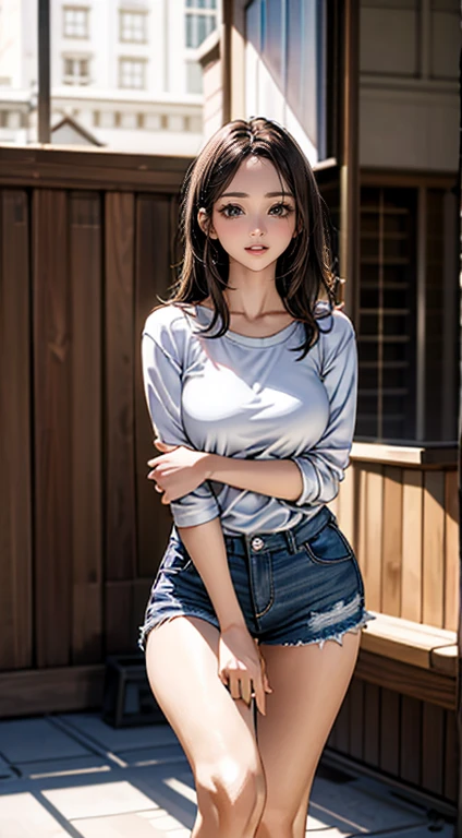 (masterpiece:1.2, Highest quality), (Realistic, photoRealistic:1.4), Beautiful illustrations, 
Looking at the audience, whole body, Front view:0.6, 
1 female, 20-year-old, Tight waist、Beautiful Hair, Beautiful Face, Beautiful and exquisite, Beautiful clavicle, Beautiful body, Beautiful breasts, Beautiful thighs, Beautiful legs, Beautiful fingers, Perfect Anatomy:1.3, Perfect Anatomy、(Casual Fashion)