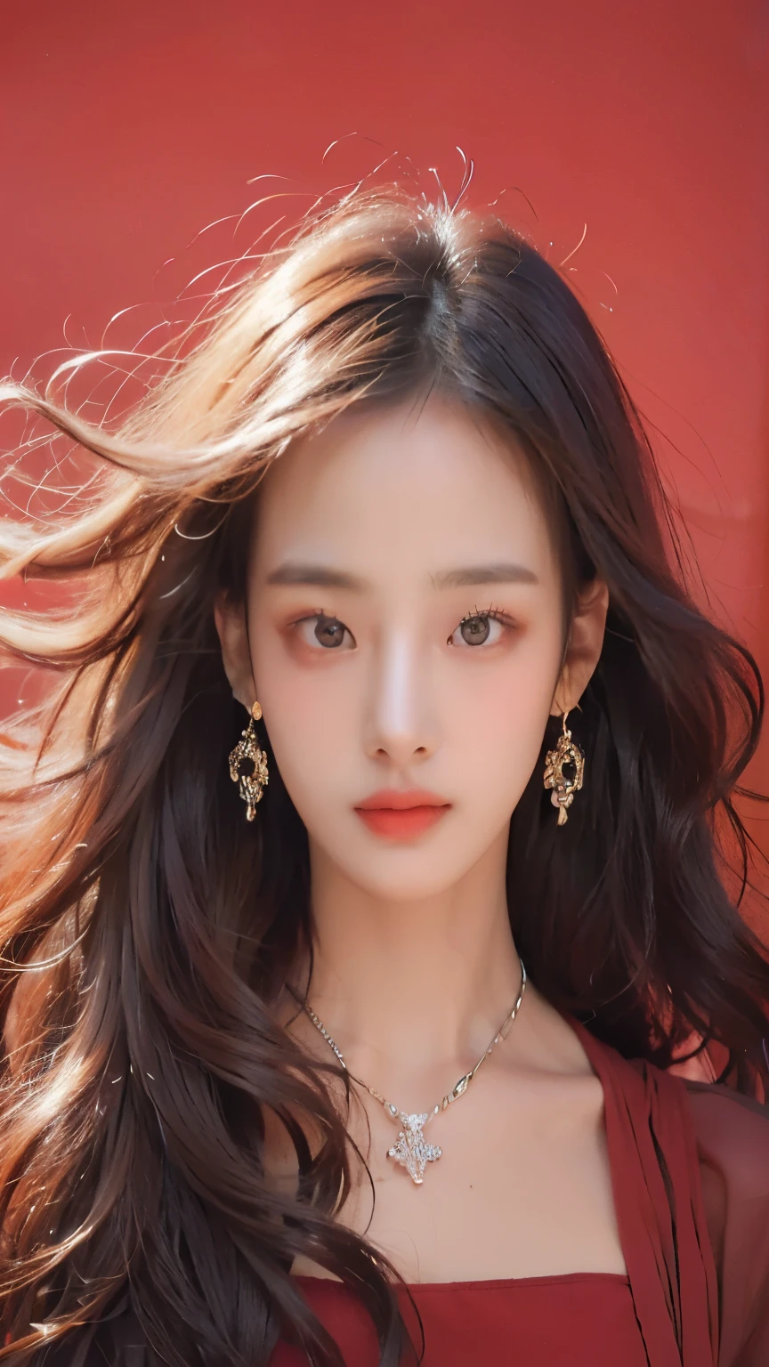 score_9,score_8_consolation,score_7_consolation, 1 woman, 20 years old, long hair, hair blowing in the wind , expressionless,
Beautiful woman, beautiful face, earring, necklace, red background,