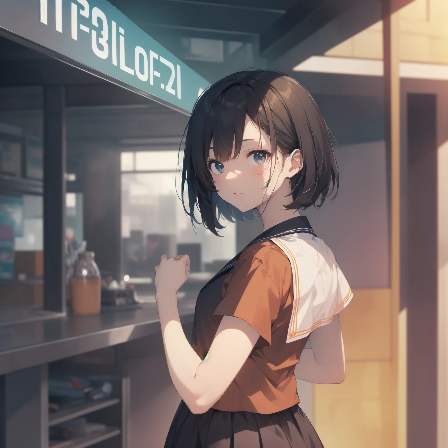 ultra-absurdres-Top quality by artist God, ultra-detailed, high resolution, anime moe artstyle, best anime 8k konachan wallpaper, pixiv contest winner, pool:2810, perfect anatomy,break, 1girl, (Please draw a girl walking sleepily to school alone. )break,(Solo,little female, 13-year-old:1.3),Full limbs, complete fingers,a junior high school student, (very short hair), short cut, flat chest, , small butt, small black eyes, beautiful detailed eyes, well-proportioned iris and pupils, expressive eyes, highres detailed hair, soft expression, salor school_uniform, sailor collar, serahuku, bow, pleated skirt,(Detailed Lighting), (Detailed background), in the School commute route. break,super detailed skin, Best cinematic lighting powered by famous artist, 8k,beauty illustration,photoshop_(medium),very aesthetic,break,((artist:wa_(genryusui) )), artist:clamp ,artist:carnelian ,artist:kantoku ,