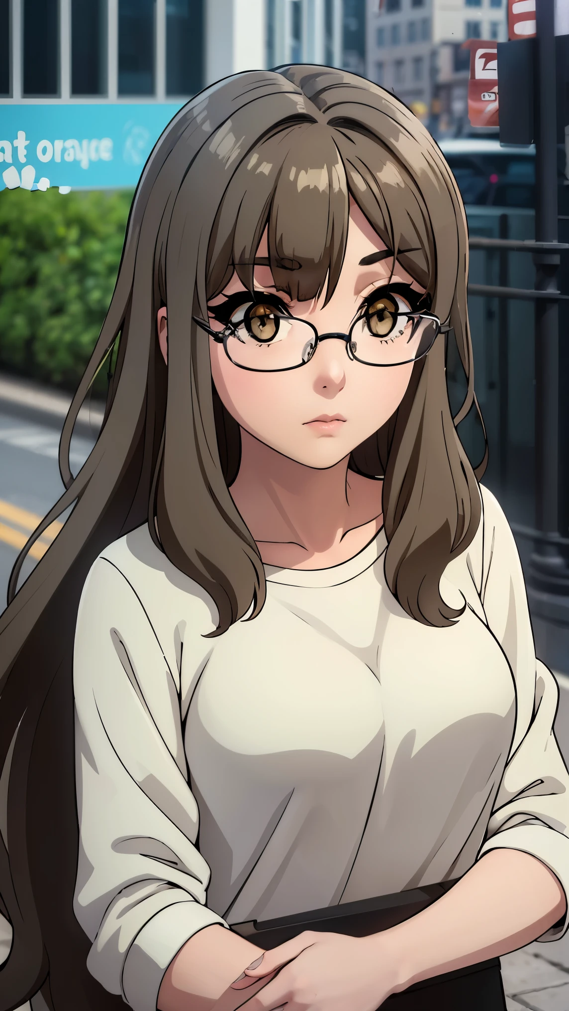 1 girl, alone,riofutaba, rio futaba, black-framed eyewear, (brown eyes:1.7), glasses, (grey hair:1.2), hair between eyes, over-rim eyewear, semi-rimless eyewear, long hair, sidelocks, wearing roman legion armor in the city of ancient rome
