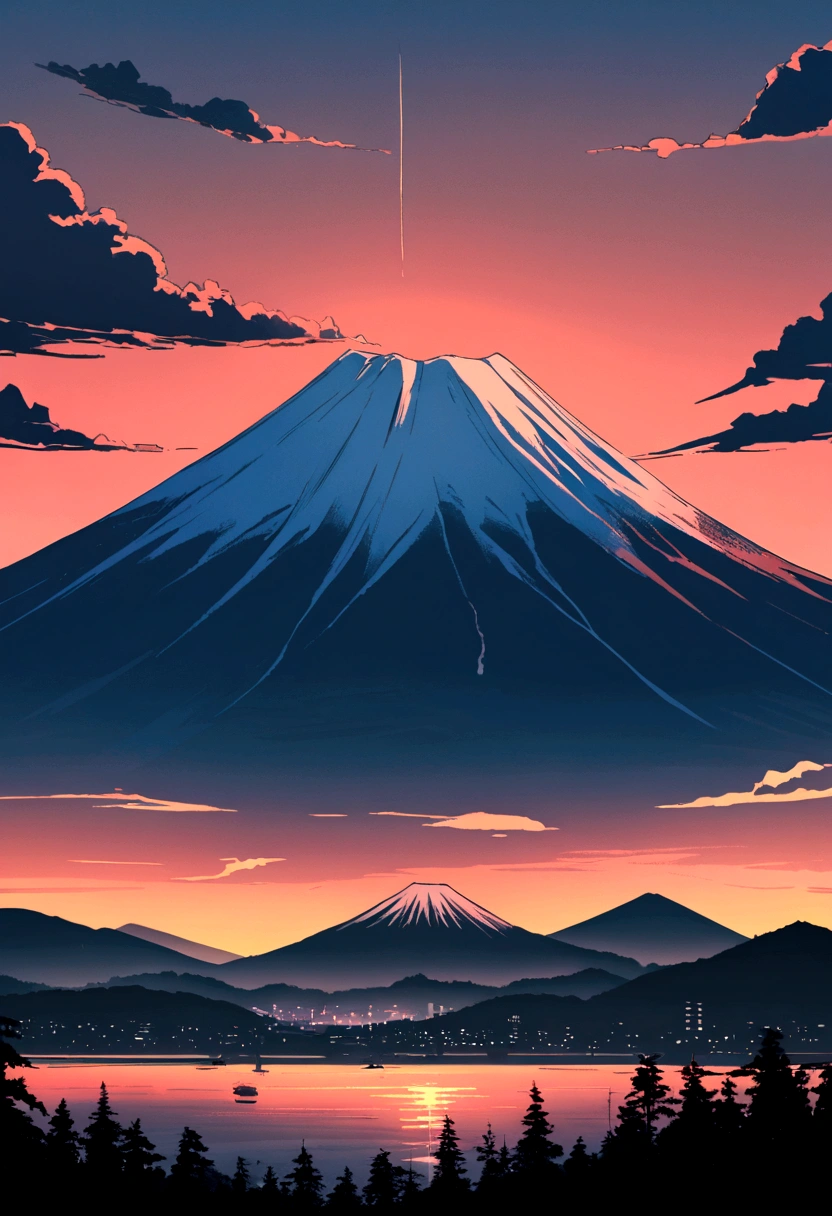 mount. Mount Fuji can be seen at sunrise beyond Enoshima.Put the word D-toxHome in the center of the image